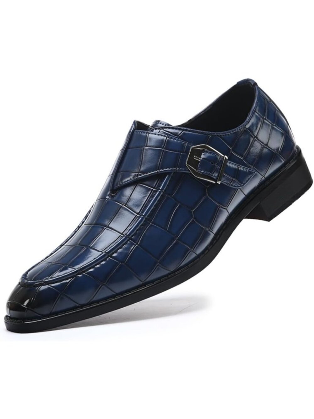 Men's Blue Monk Strap Dress Loafer Shoes Retro Leather Oxfords Shoes